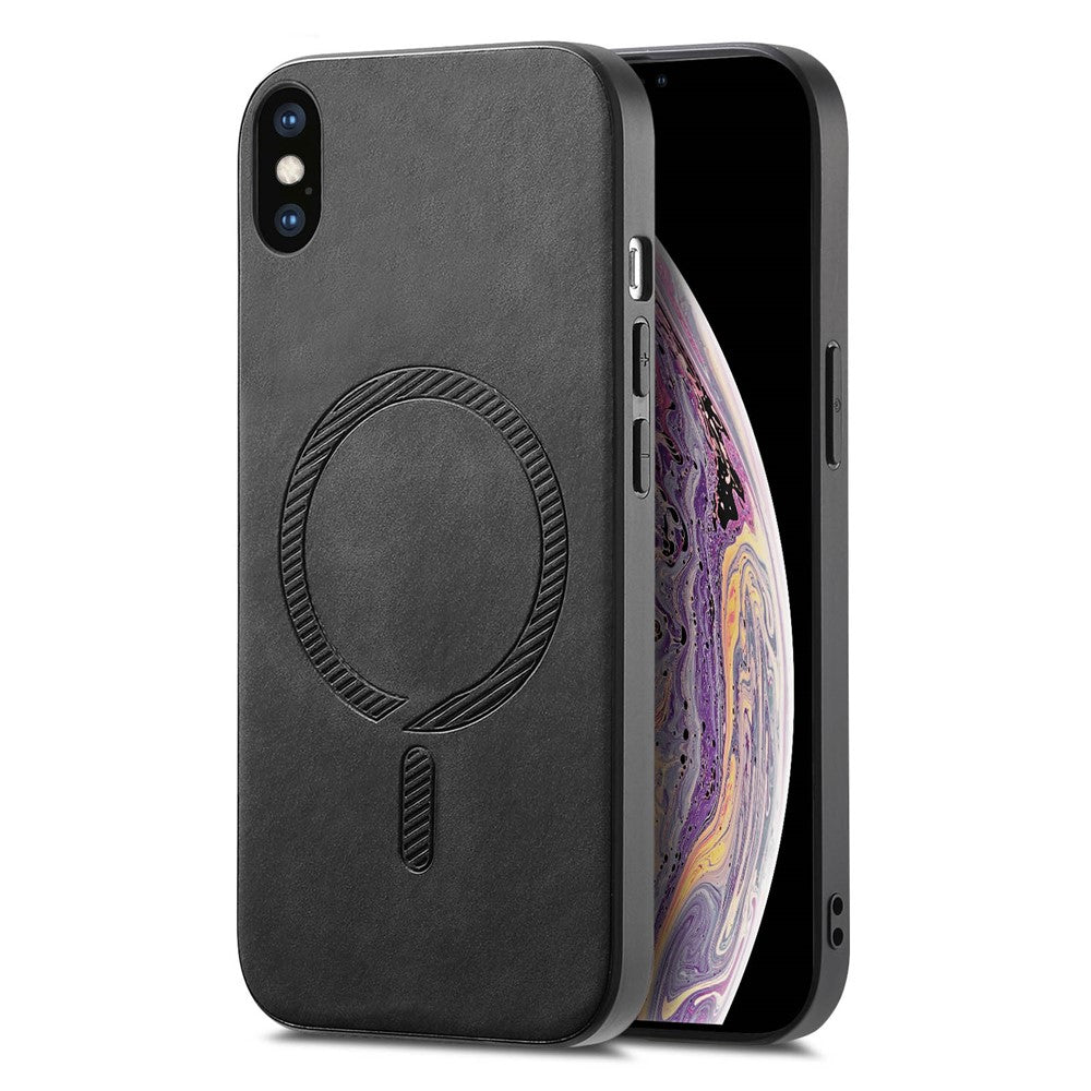 For iPhone XS Max 6.5 inch Leather Back Case Compatible with MagSafe Skin-touch Phone Cover