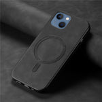 For iPhone 14 Plus Leather Back Case Compatible with MagSafe Skin-touch Phone Cover