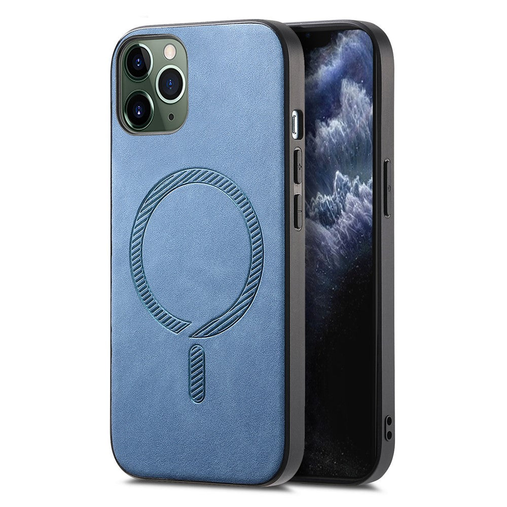 For iPhone 11 Pro Max Leather Back Case Compatible with MagSafe Skin-touch Phone Cover