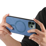 For iPhone 11 Pro Max Leather Back Case Compatible with MagSafe Skin-touch Phone Cover