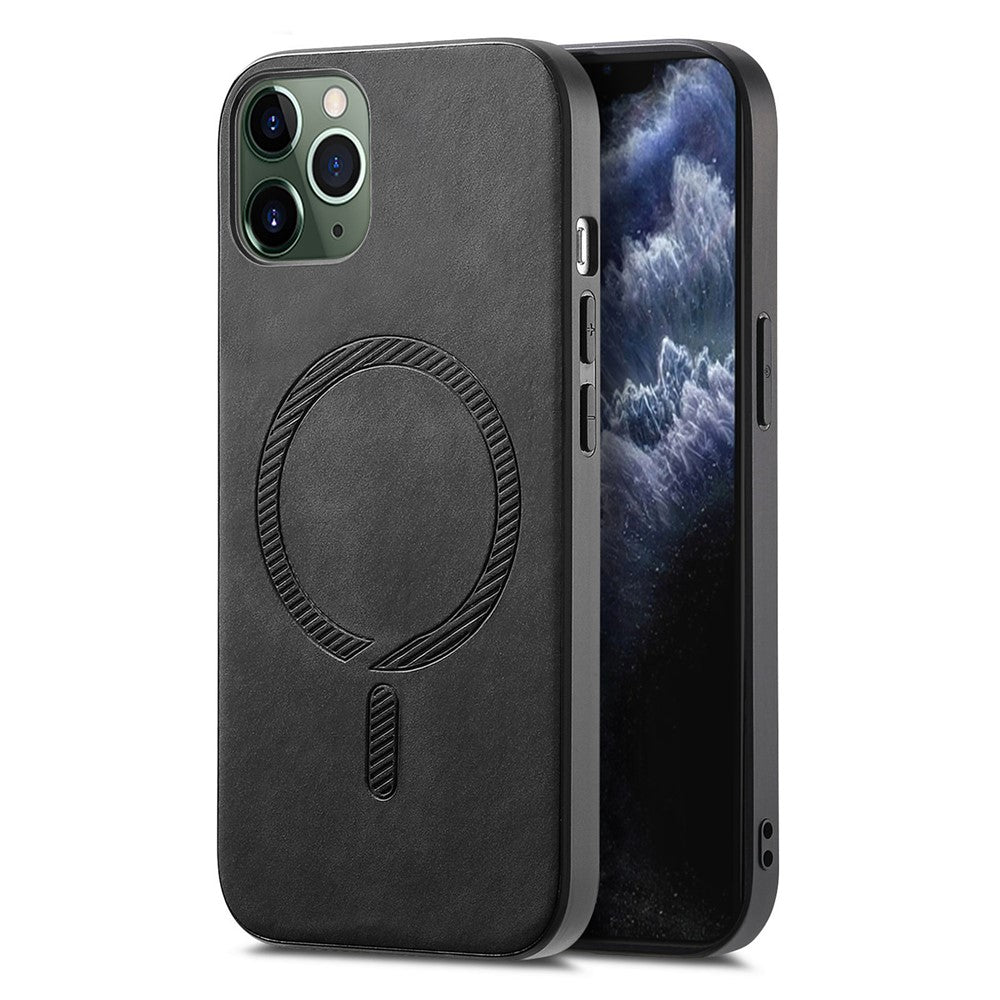 For iPhone 11 Pro Max Leather Back Case Compatible with MagSafe Skin-touch Phone Cover
