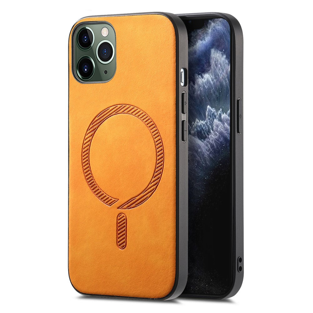 For iPhone 11 Pro Leather Back Case Compatible with MagSafe Skin-touch Phone Cover