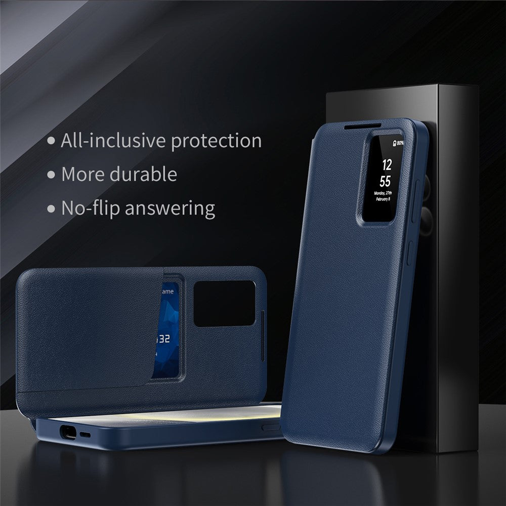 For Samsung Galaxy S25 Case with Card Holder Smart View Window PU Leather+PC+TPU Phone Cover