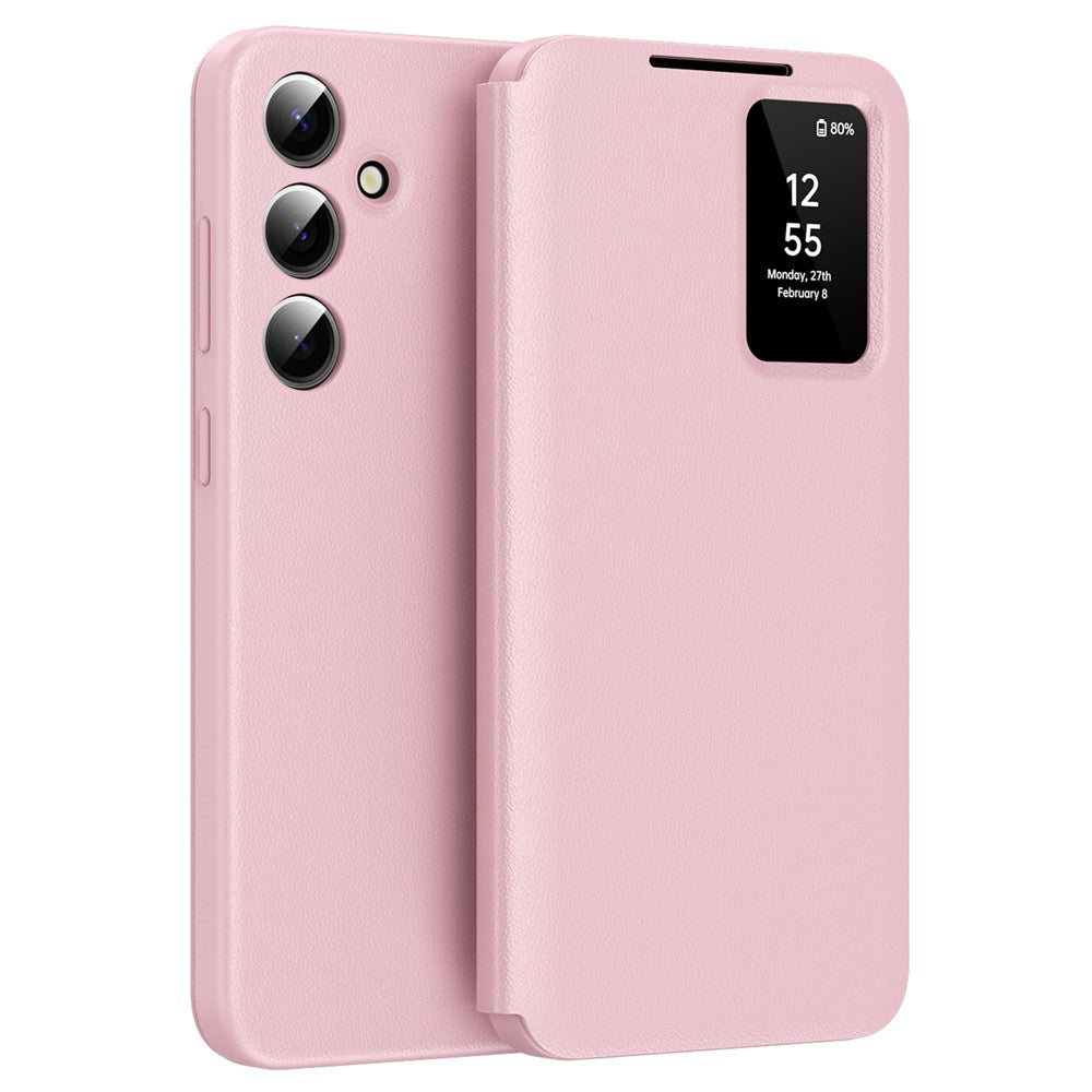 For Samsung Galaxy S25 Case with Card Holder Smart View Window PU Leather+PC+TPU Phone Cover