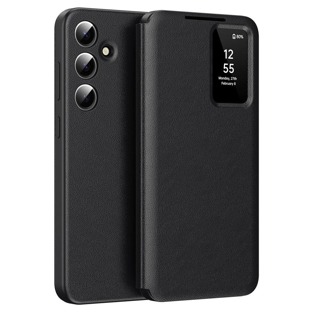 For Samsung Galaxy S25 Case with Card Holder Smart View Window PU Leather+PC+TPU Phone Cover