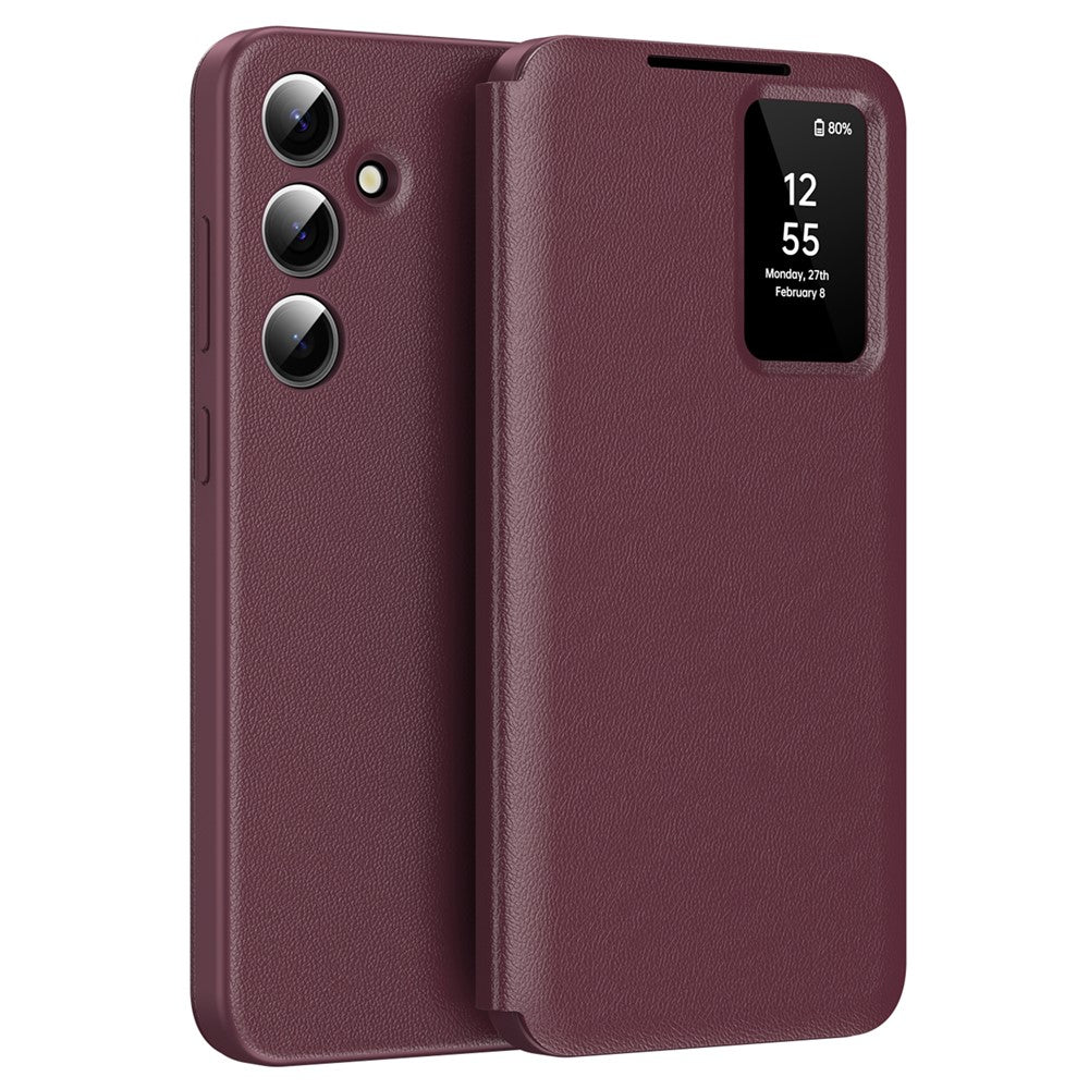 For Samsung Galaxy S25 Case with Card Holder Smart View Window PU Leather+PC+TPU Phone Cover