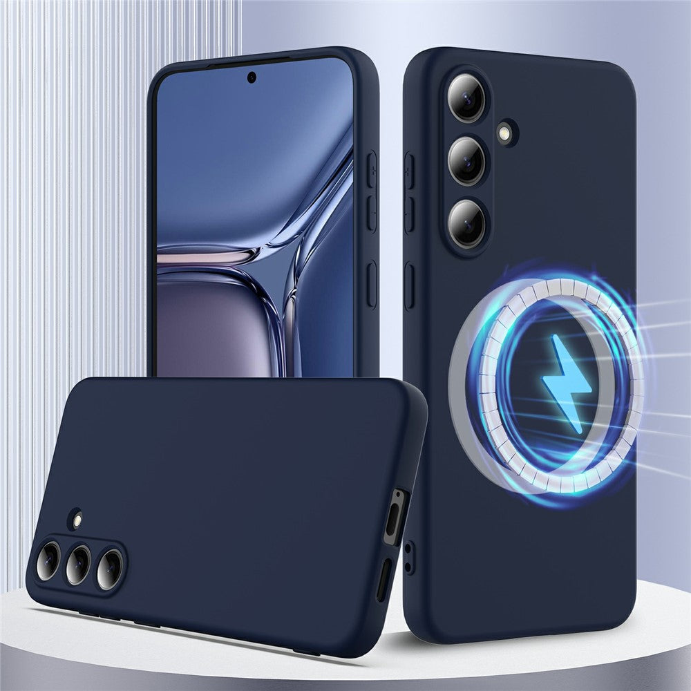 For Samsung Galaxy S25+ Magnetic Case Liquid Silicone Phone Cover with Lanyard