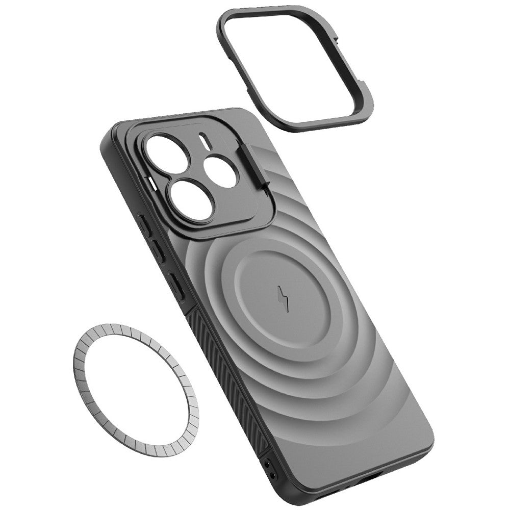 For Xiaomi Redmi Note 14 5G Magnetic Case PC Kickstand Ripple Texture TPU Phone Cover