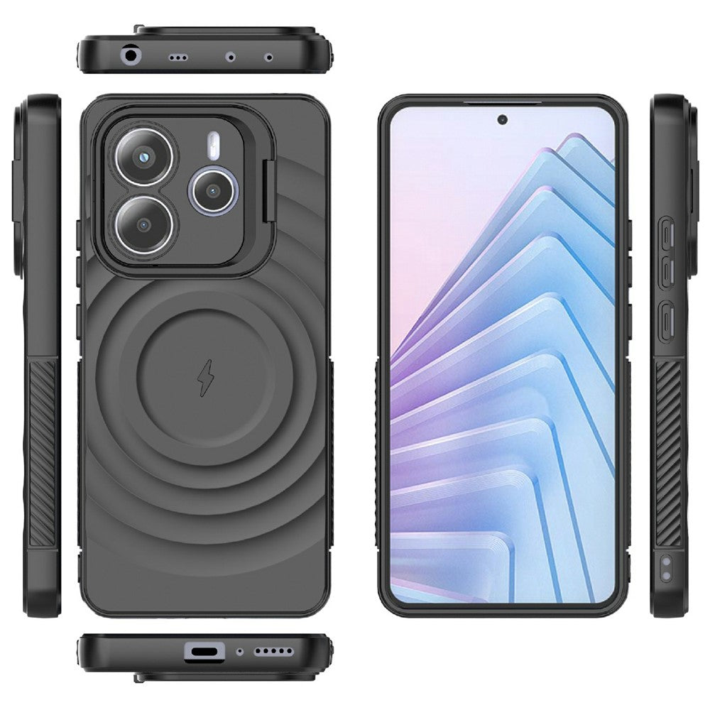 For Xiaomi Redmi Note 14 5G Magnetic Case PC Kickstand Ripple Texture TPU Phone Cover
