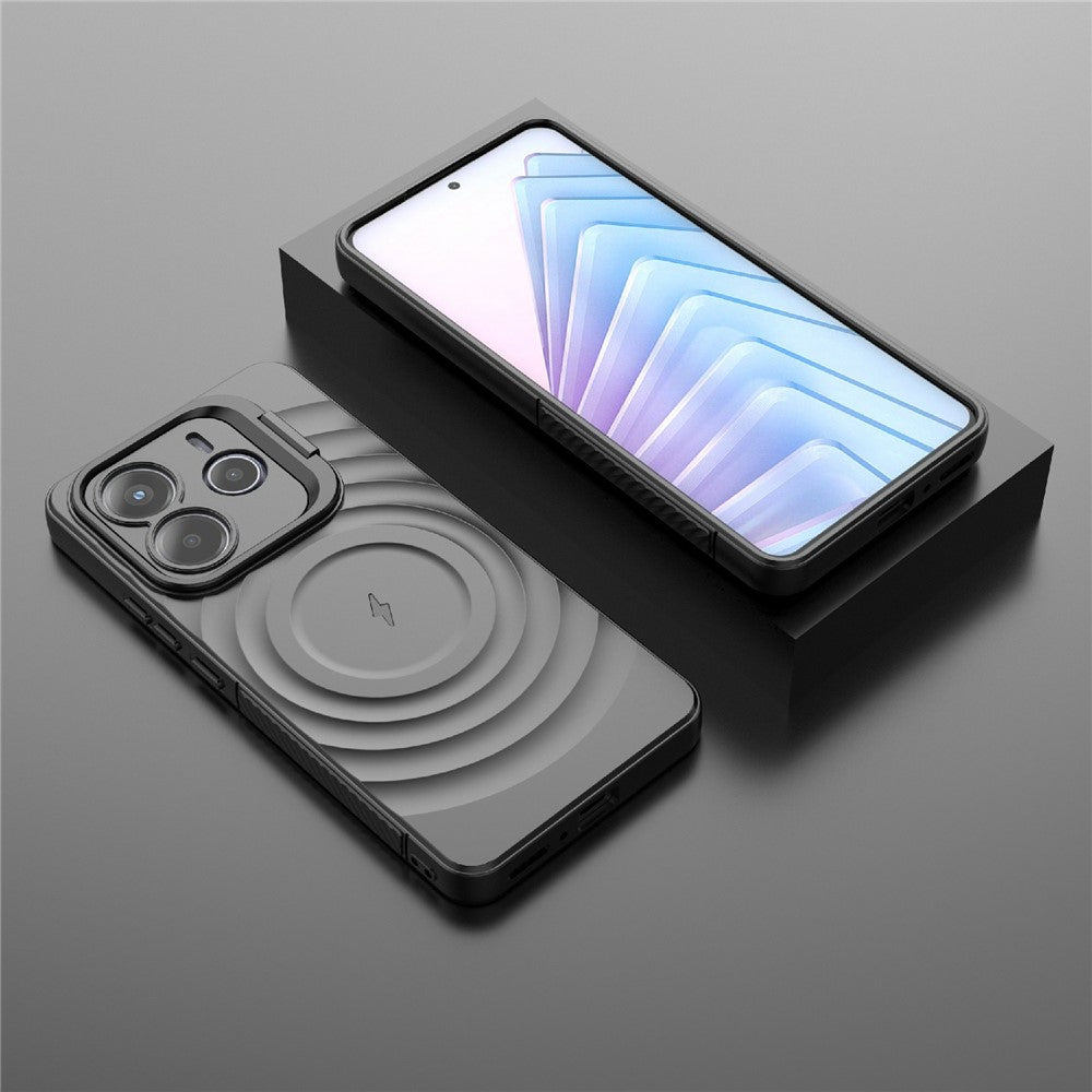 For Xiaomi Redmi Note 14 5G Magnetic Case PC Kickstand Ripple Texture TPU Phone Cover