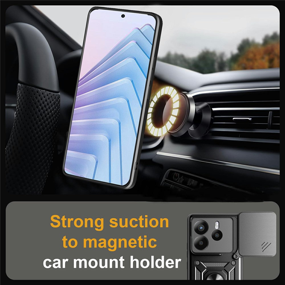 For Xiaomi Redmi Note 14 5G Case with Slide Camera Lid PC + TPU Kickstand Phone Cover