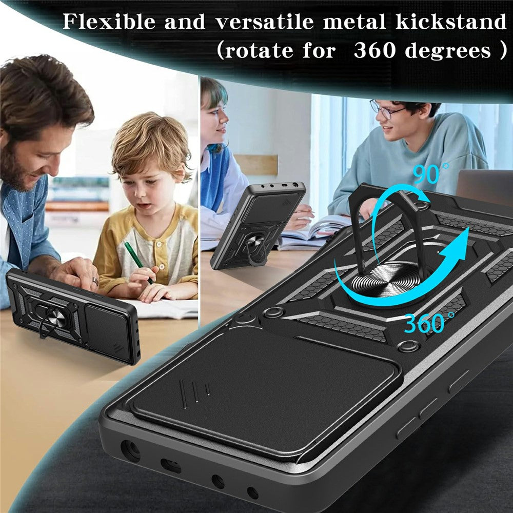 For Xiaomi Redmi Note 14 5G Case with Slide Camera Lid PC + TPU Kickstand Phone Cover