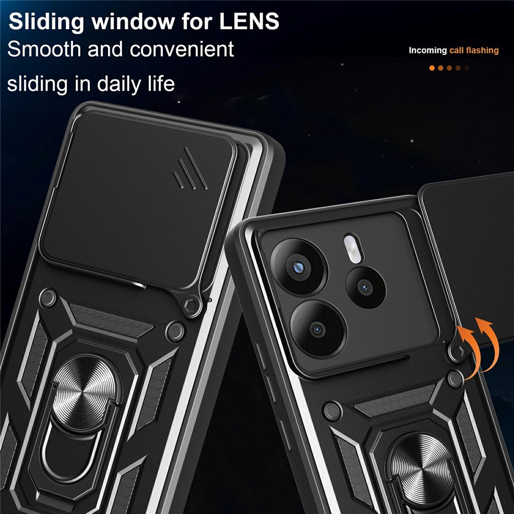 For Xiaomi Redmi Note 14 5G Case with Slide Camera Lid PC + TPU Kickstand Phone Cover