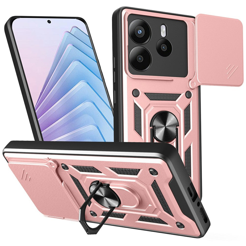 For Xiaomi Redmi Note 14 5G Case with Slide Camera Lid PC + TPU Kickstand Phone Cover