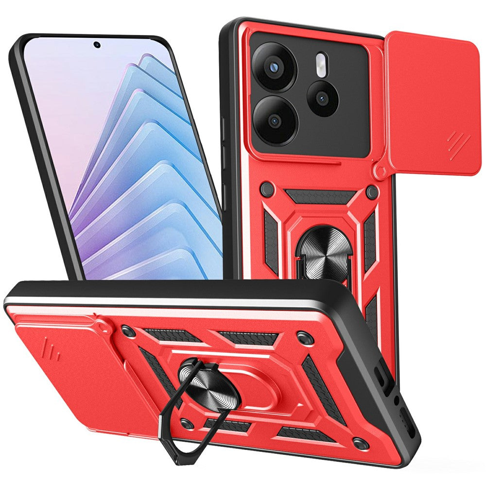 For Xiaomi Redmi Note 14 5G Case with Slide Camera Lid PC + TPU Kickstand Phone Cover