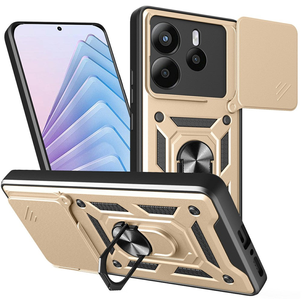 For Xiaomi Redmi Note 14 5G Case with Slide Camera Lid PC + TPU Kickstand Phone Cover