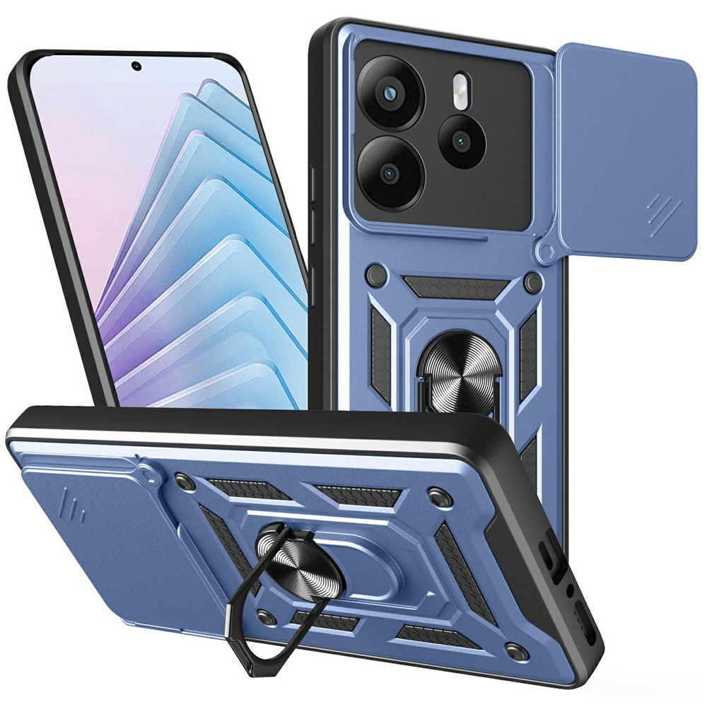 For Xiaomi Redmi Note 14 5G Case with Slide Camera Lid PC + TPU Kickstand Phone Cover