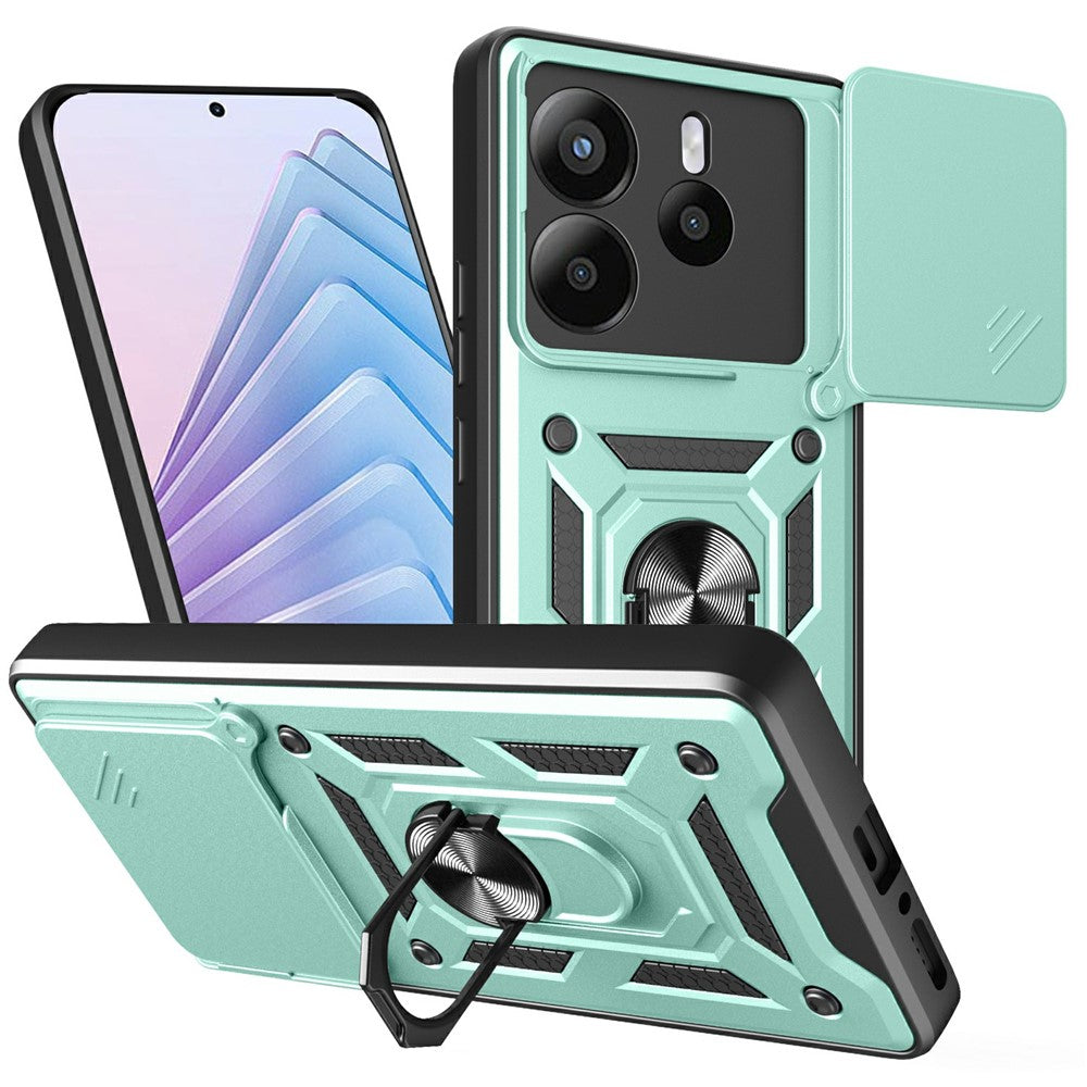 For Xiaomi Redmi Note 14 5G Case with Slide Camera Lid PC + TPU Kickstand Phone Cover