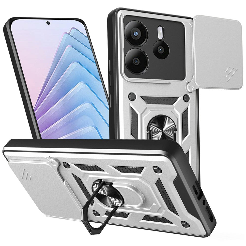 For Xiaomi Redmi Note 14 5G Case with Slide Camera Lid PC + TPU Kickstand Phone Cover
