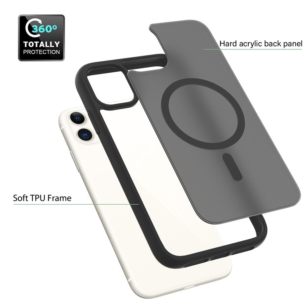For iPhone 11 / XR Case Compatible with MagSafe TPU Frame Acrylic Back Phone Cover Skin Touch