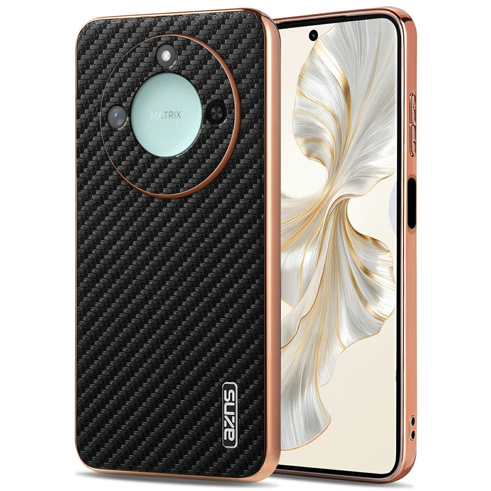 AZNS For Honor X60 5G Case Electroplating Carbon Fiber Texture PU + TPU Phone Cover