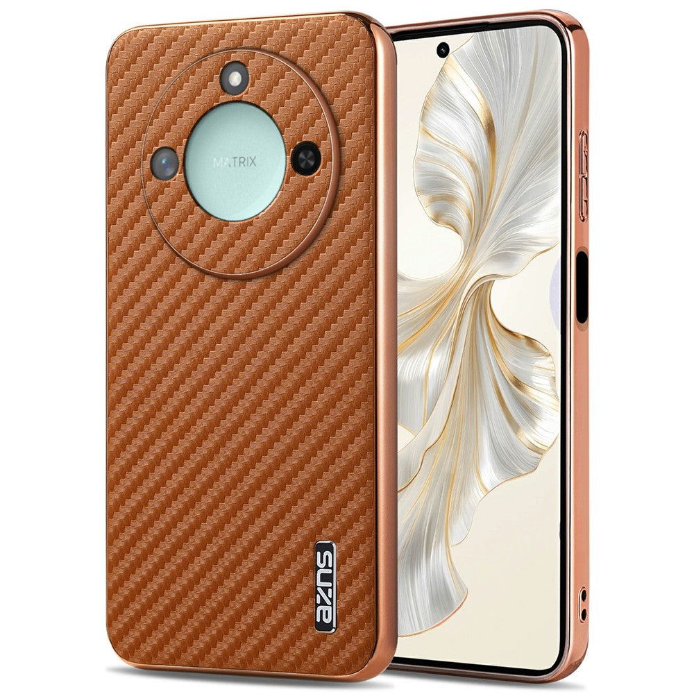 AZNS For Honor X60 5G Case Electroplating Carbon Fiber Texture PU + TPU Phone Cover