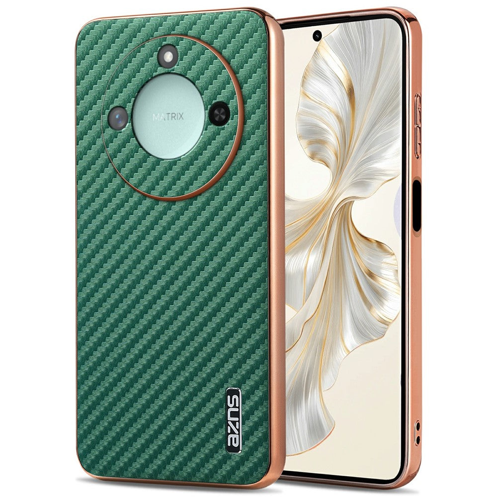 AZNS For Honor X60 5G Case Electroplating Carbon Fiber Texture PU + TPU Phone Cover