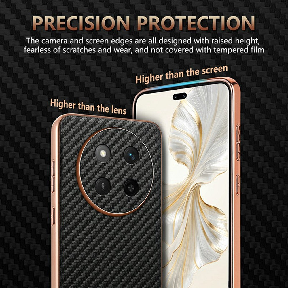 AZNS For Honor Magic7 Lite 5G / X9c 5G / X60 Pro 5G Case Electroplating Carbon Fiber Texture PU + TPU Phone Cover