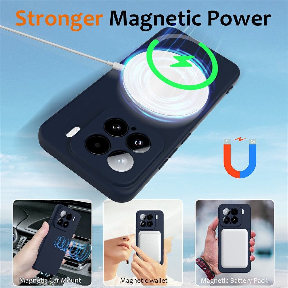 For Xiaomi 15 Magnetic Case Liquid Silicone Phone Cover with Lanyard