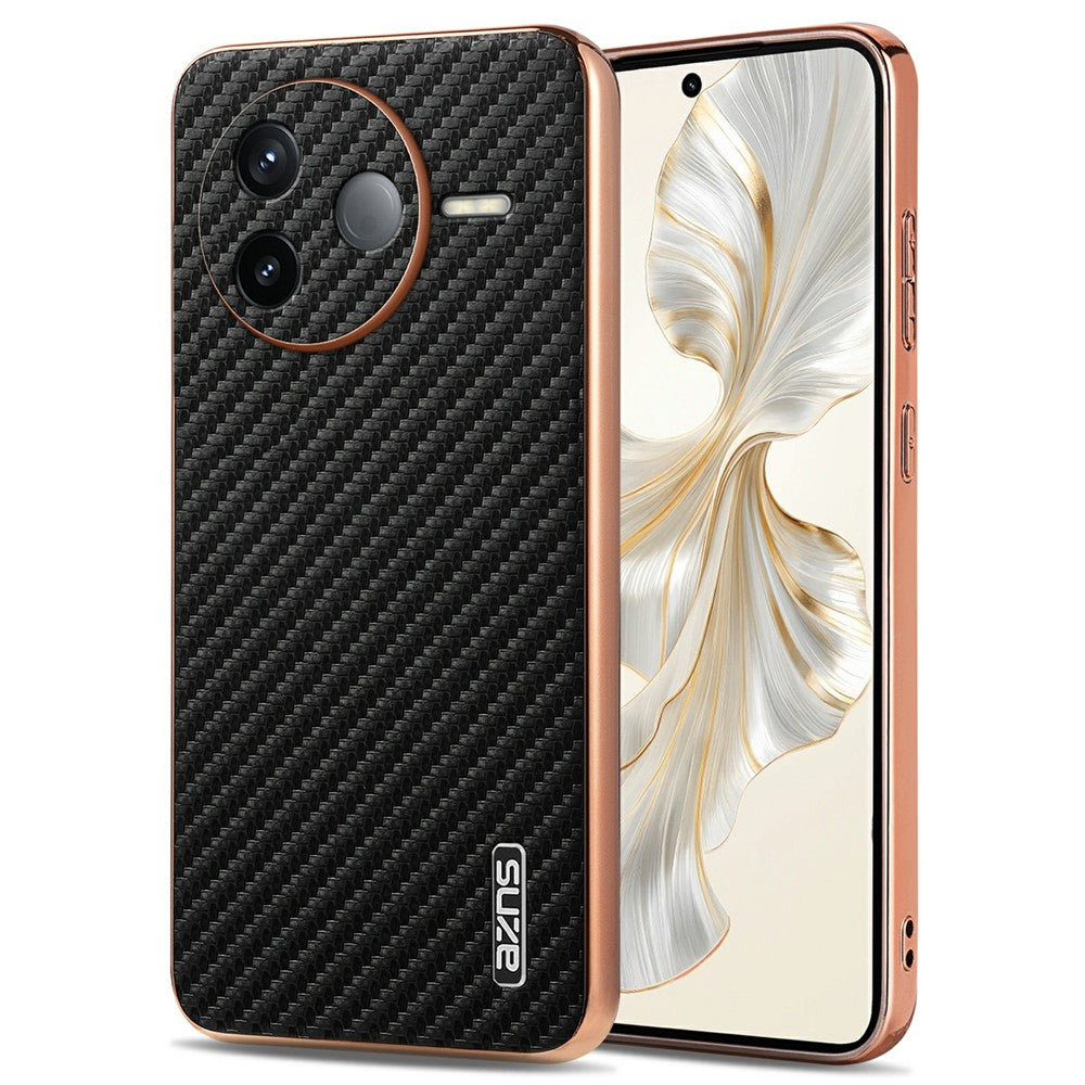 AZNS För Xiaomi Poco F7 Pro 5G / Redmi K80 5G Skal Elektroplätering Kolfiberstruktur PU + TPU mobilskal