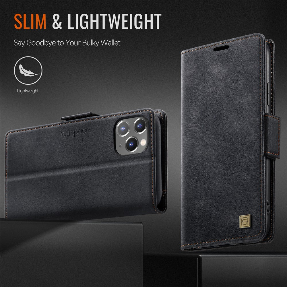 AUTSPACE For iPhone 11 Pro Case A11 RFID Blocking Retro Leather Cell Phone Wallet Cover