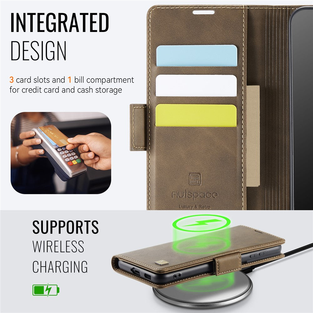 AUTSPACE For Samsung Galaxy S22+ 5G Case  A11 RFID Blocking Retro Leather Cell Phone Wallet Cover