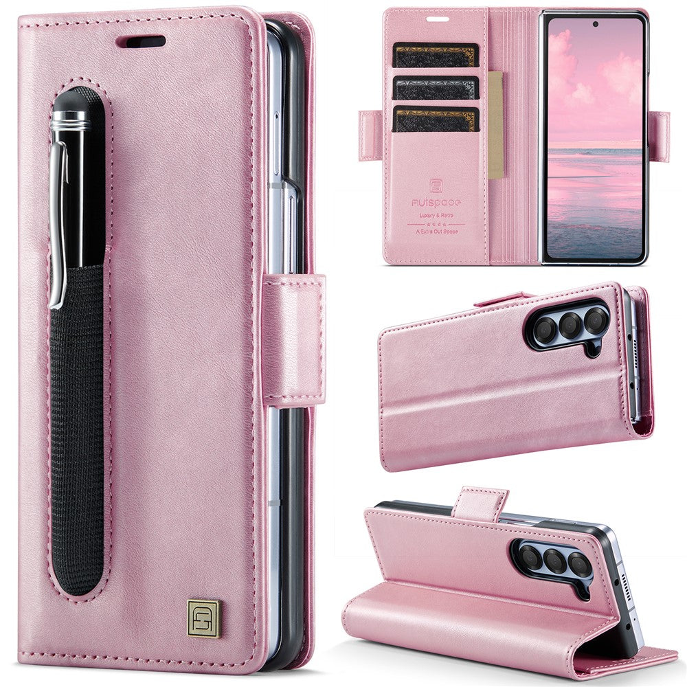 AUTSPACE For Samsung Galaxy Z Fold5 5G Case  A11 RFID Blocking Retro Leather Cell Phone Wallet Cover