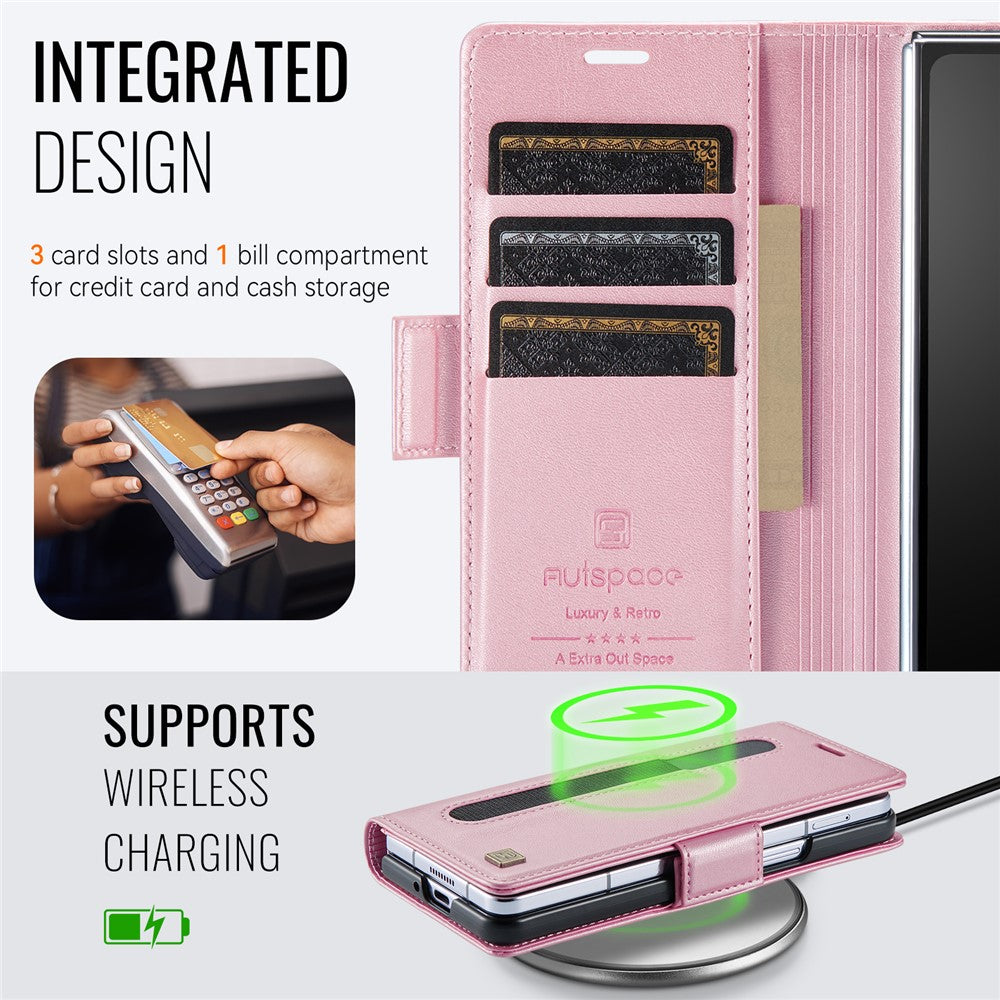 AUTSPACE For Samsung Galaxy Z Fold5 5G Case  A11 RFID Blocking Retro Leather Cell Phone Wallet Cover