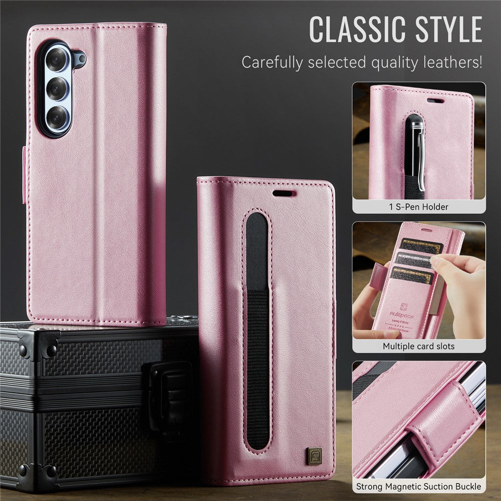 AUTSPACE For Samsung Galaxy Z Fold5 5G Case  A11 RFID Blocking Retro Leather Cell Phone Wallet Cover