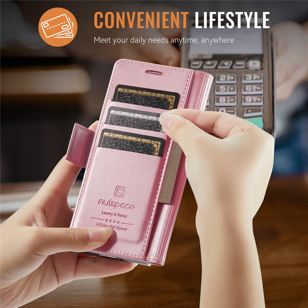 AUTSPACE For Samsung Galaxy Z Fold5 5G Case  A11 RFID Blocking Retro Leather Cell Phone Wallet Cover
