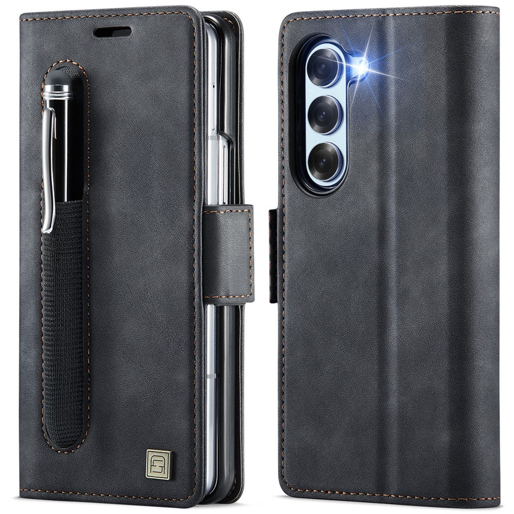 AUTSPACE For Samsung Galaxy Z Fold5 5G Case  A11 RFID Blocking Retro Leather Cell Phone Wallet Cover