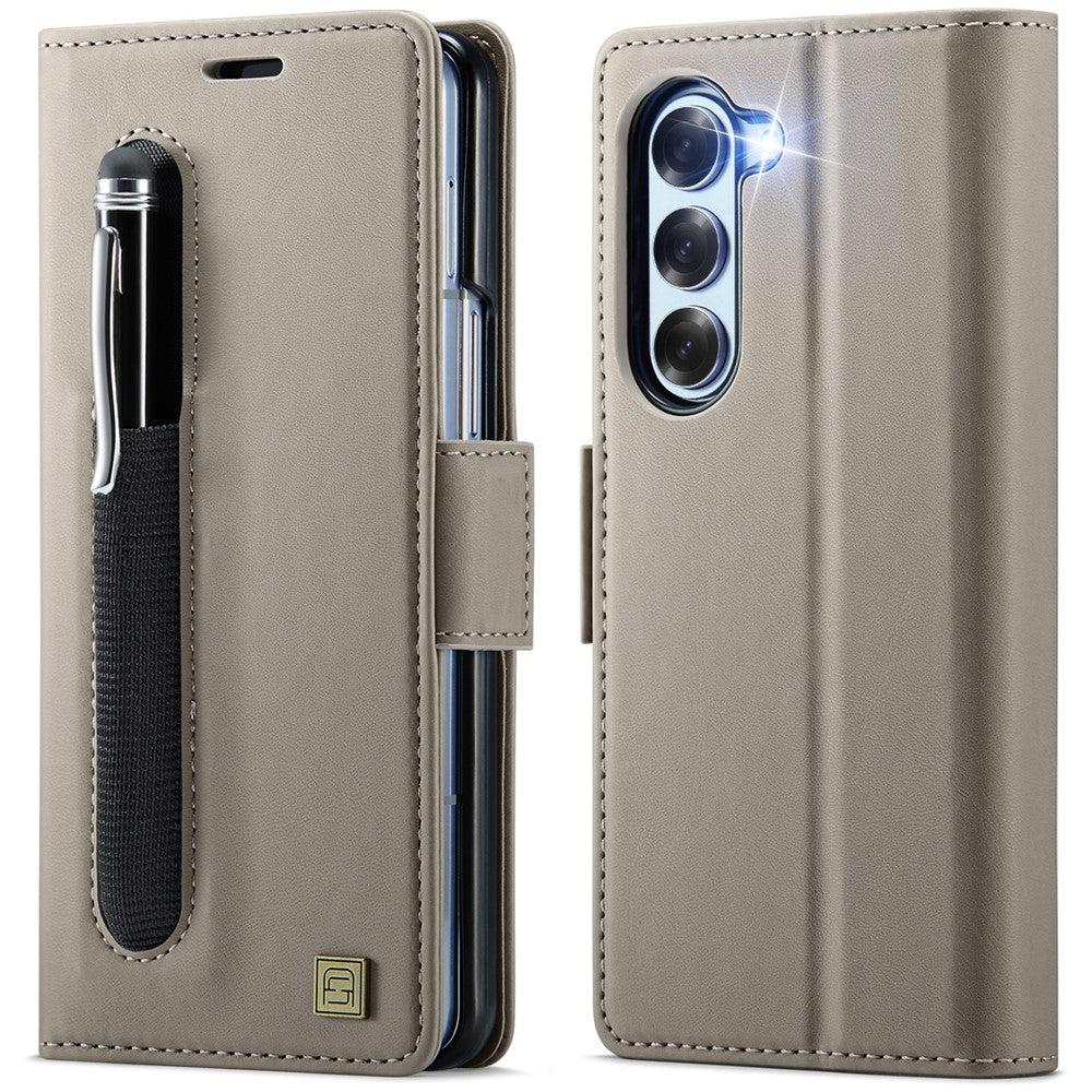 AUTSPACE For Samsung Galaxy Z Fold5 5G Case  A11 RFID Blocking Retro Leather Cell Phone Wallet Cover