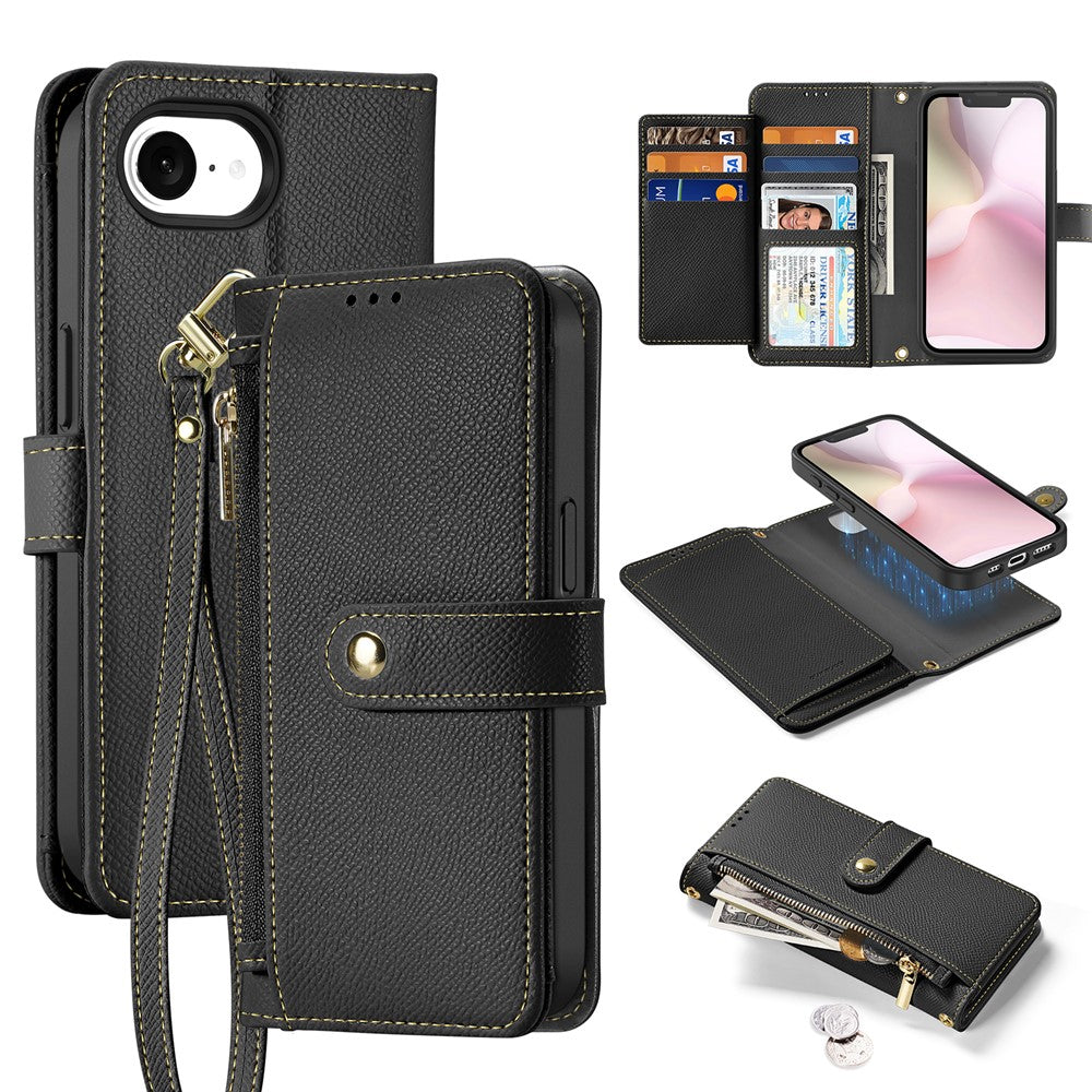 DUX DUCIS Lawa Series For iPhone 17e / 16e Case Detachable Magnetic Cowhide Leather Cover Zipper Wallet