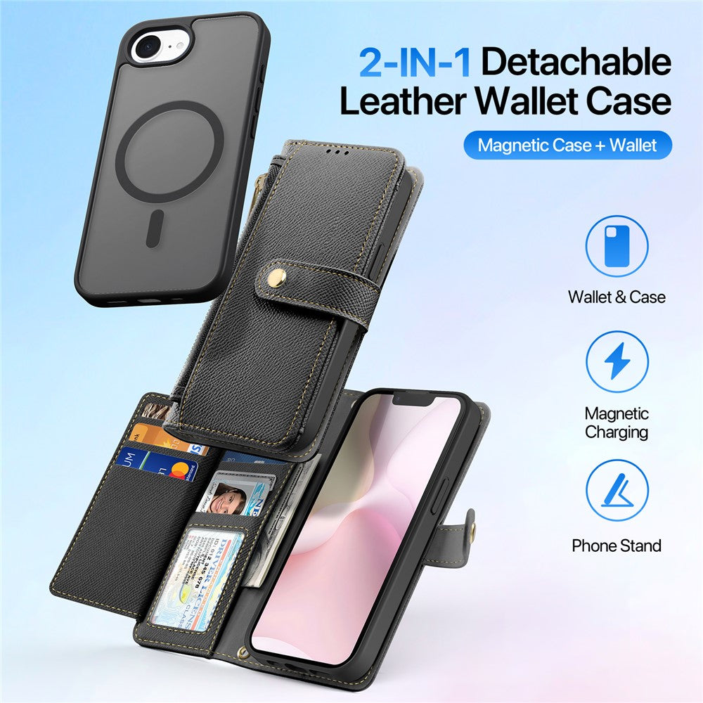 DUX DUCIS Lawa Series For iPhone 17e / 16e Case Detachable Magnetic Cowhide Leather Cover Zipper Wallet