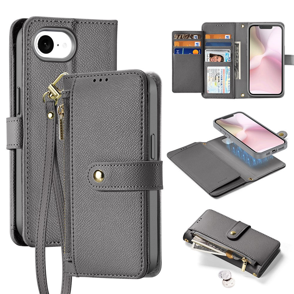 DUX DUCIS Lawa Series For iPhone 17e / 16e Case Detachable Magnetic Cowhide Leather Cover Zipper Wallet