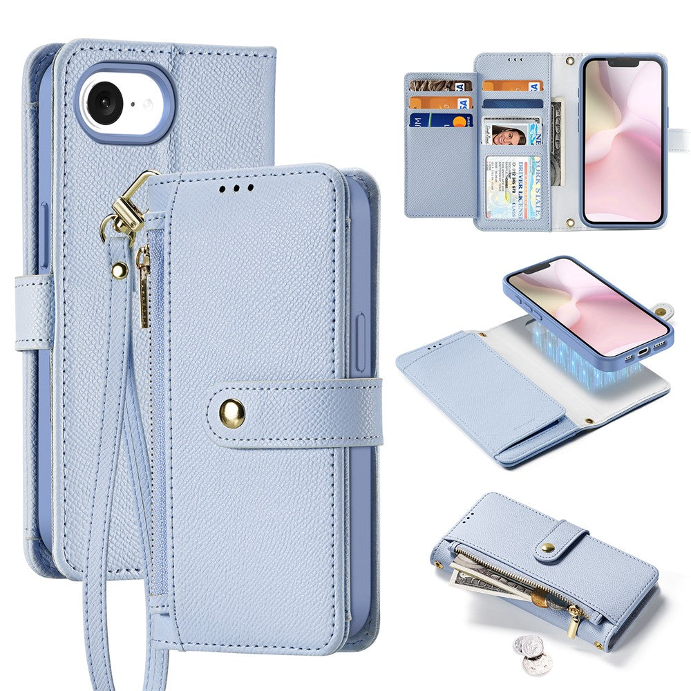 DUX DUCIS Lawa Series For iPhone 17e / 16e Case Detachable Magnetic Cowhide Leather Cover Zipper Wallet