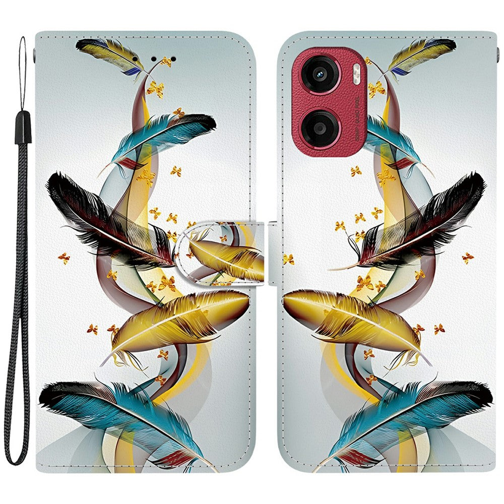 For Motorola Moto G05 4G  /  E15 4G Case Pattern Printing Anti-Drop Leather Flip Wallet Phone Cover with Lanyard