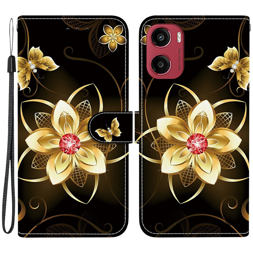 For Motorola Moto G05 4G  /  E15 4G Case Pattern Printing Anti-Drop Leather Flip Wallet Phone Cover with Lanyard