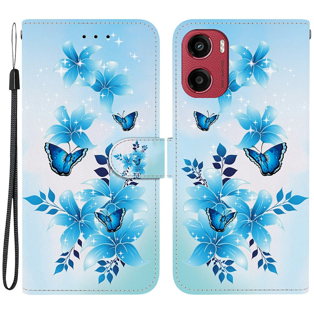 For Motorola Moto G05 4G  /  E15 4G Case Pattern Printing Anti-Drop Leather Flip Wallet Phone Cover with Lanyard