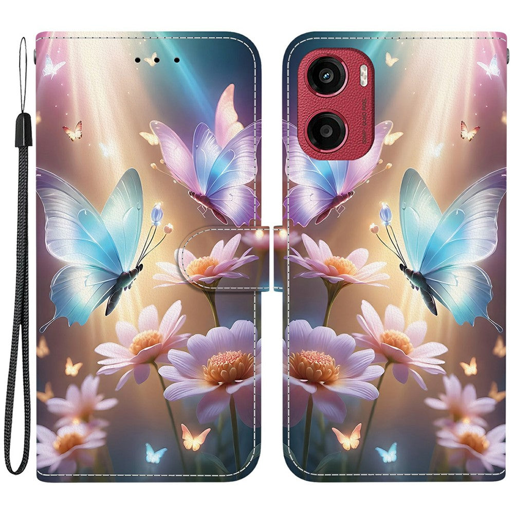 For Motorola Moto G05 4G  /  E15 4G Case Pattern Printing Anti-Drop Leather Flip Wallet Phone Cover with Lanyard