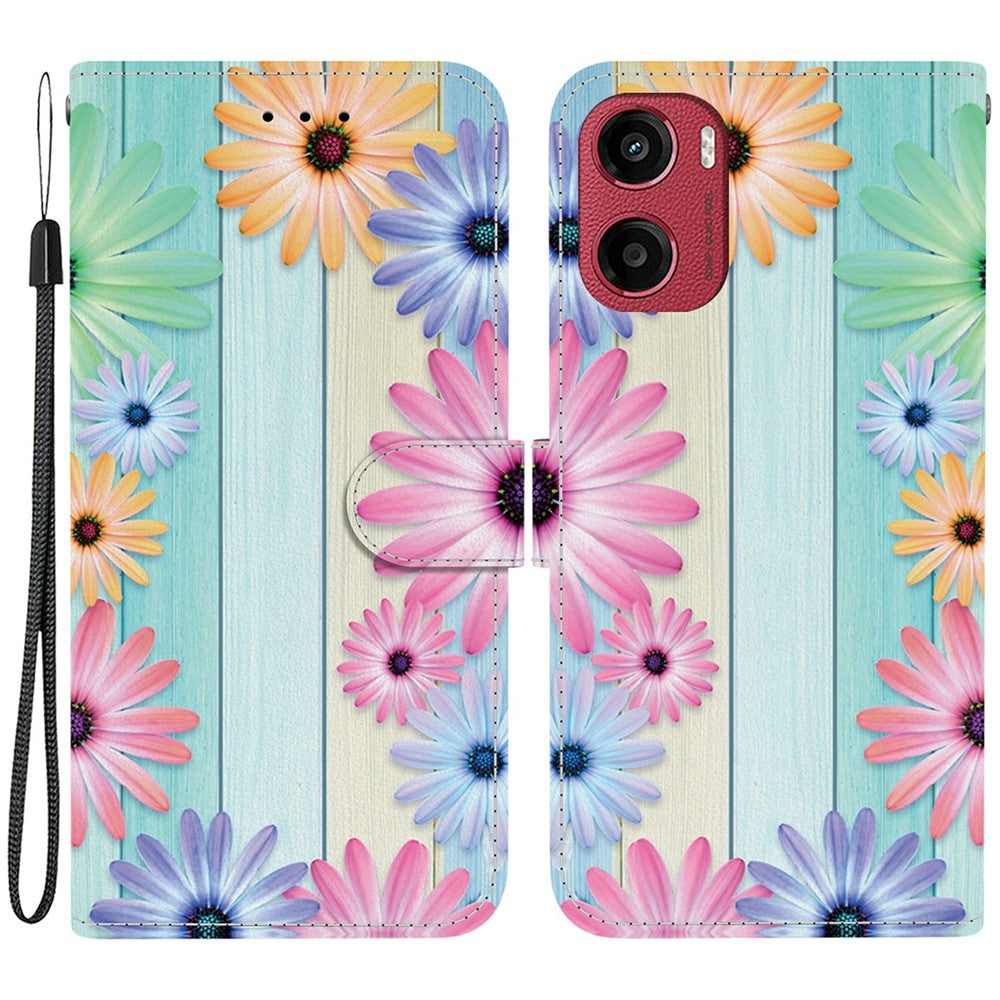 For Motorola Moto G05 4G  /  E15 4G Case Pattern Printing Anti-Drop Leather Flip Wallet Phone Cover with Lanyard