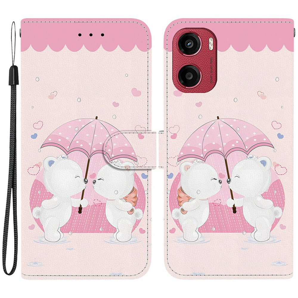For Motorola Moto G05 4G  /  E15 4G Case Pattern Printing Anti-Drop Leather Flip Wallet Phone Cover with Lanyard