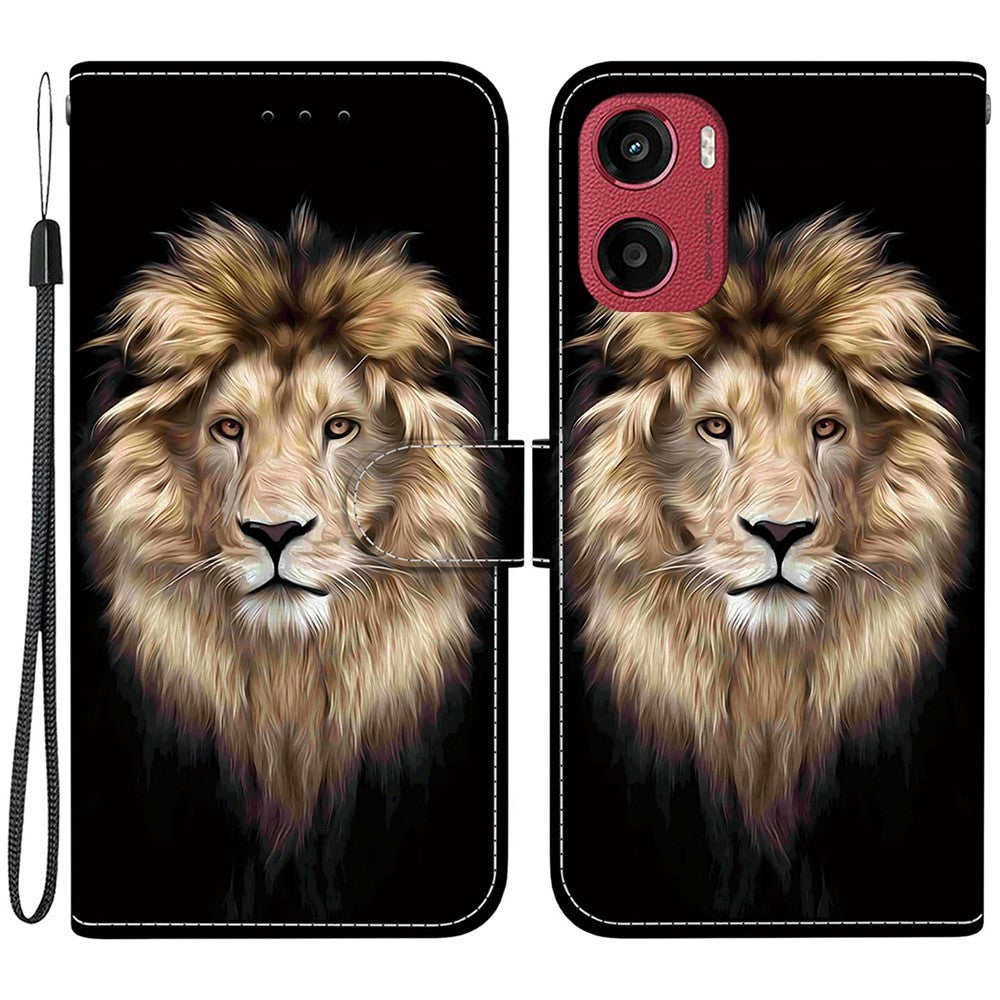 For Motorola Moto G05 4G  /  E15 4G Case Pattern Printing Anti-Drop Leather Flip Wallet Phone Cover with Lanyard