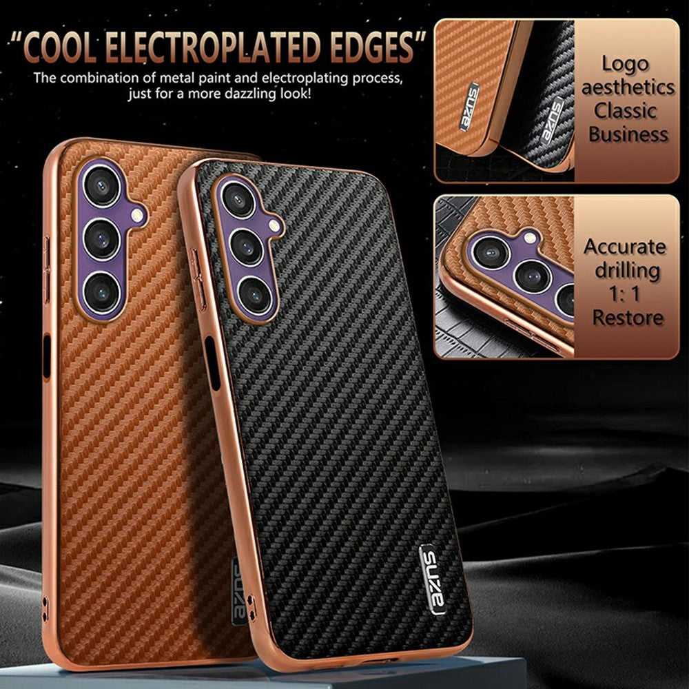 AZNS For Samsung Galaxy A05s 4G  /  M14 4G Case Electroplating Carbon Fiber Texture PU + TPU Phone Cover
